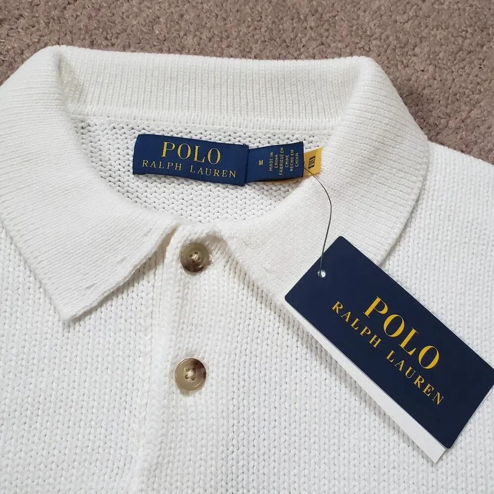 Polo Ralph Lauren Harbour Island Bear Sz Medium Mens Deckwash White Sweater Polo